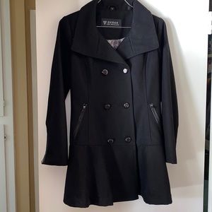 GUESS fit n flare double breasted coat black